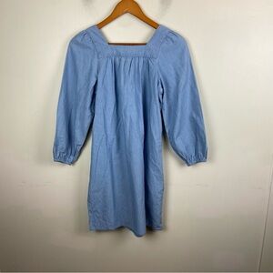 NWT J Crew Blue Chambray Square Neck‎ Puff Sleeve Longsleeve Shift Dress XXS
